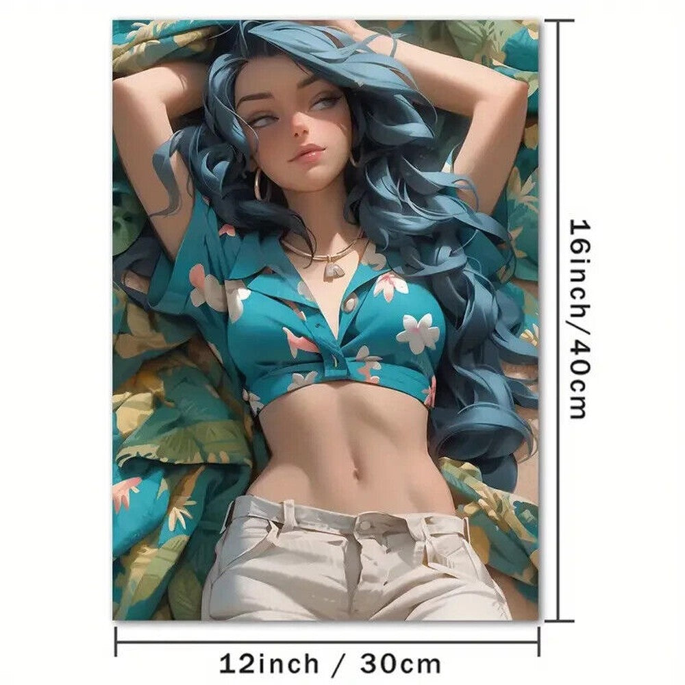 Blue Hair Anime Girl Relaxing Artistic Canvas Print 12" X 16" Art:Art Prints Style Your Walls